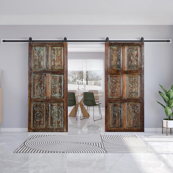 Vintage Carved Wood Double Door Farmhouse Sliding Barn Doors 80x36